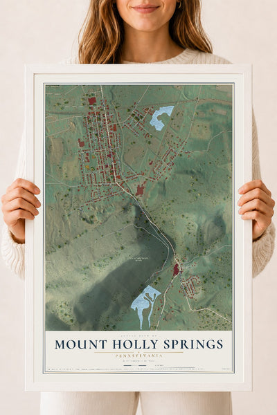 Map of Mount Holly Springs, Pennsylvania, 18 x 24 inch print in a white wood frame