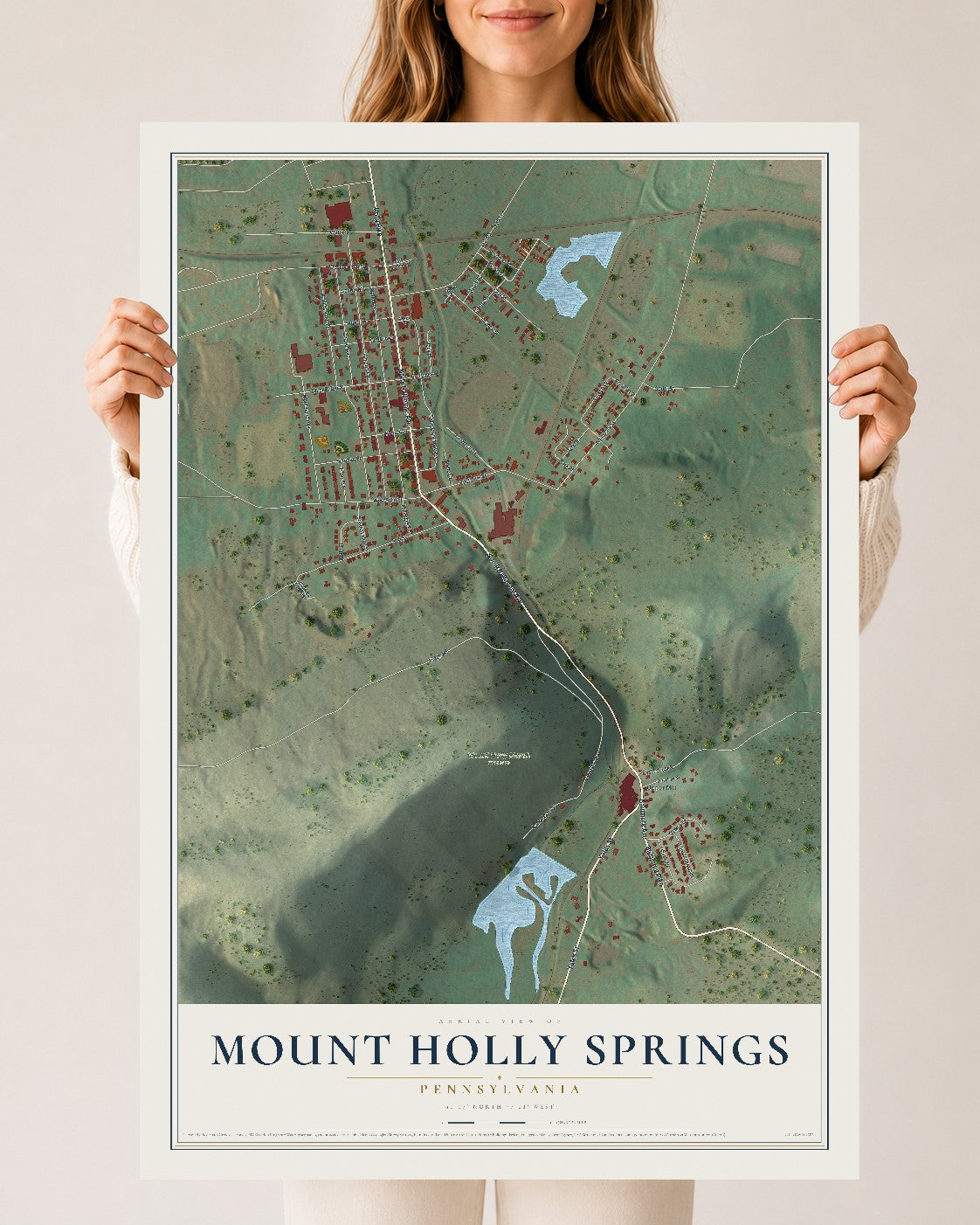 Map of Mount Holly Springs, Pennsylvania, 24 x 36 inch unframed archival matte print