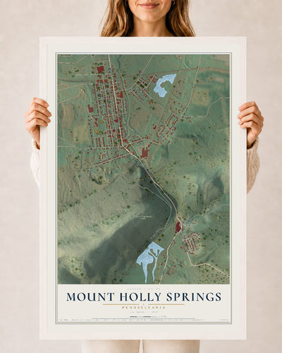 Map of Mount Holly Springs, Pennsylvania, 24 x 36 inch print in a white wood frame