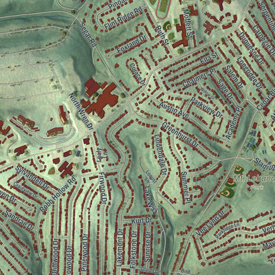 Second close-up of the map of Mount Lebanon, Pennsylvania print showing more streets and buildings