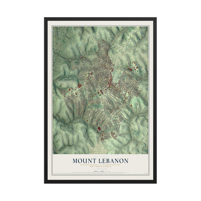Map of Mount Lebanon, Pennsylvania, 12 x 18 inch print in a black wood frame