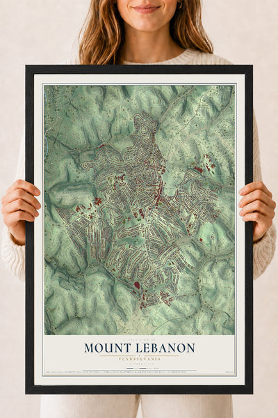 Map of Mount Lebanon, Pennsylvania, 18 x 24 inch print in a black wood frame