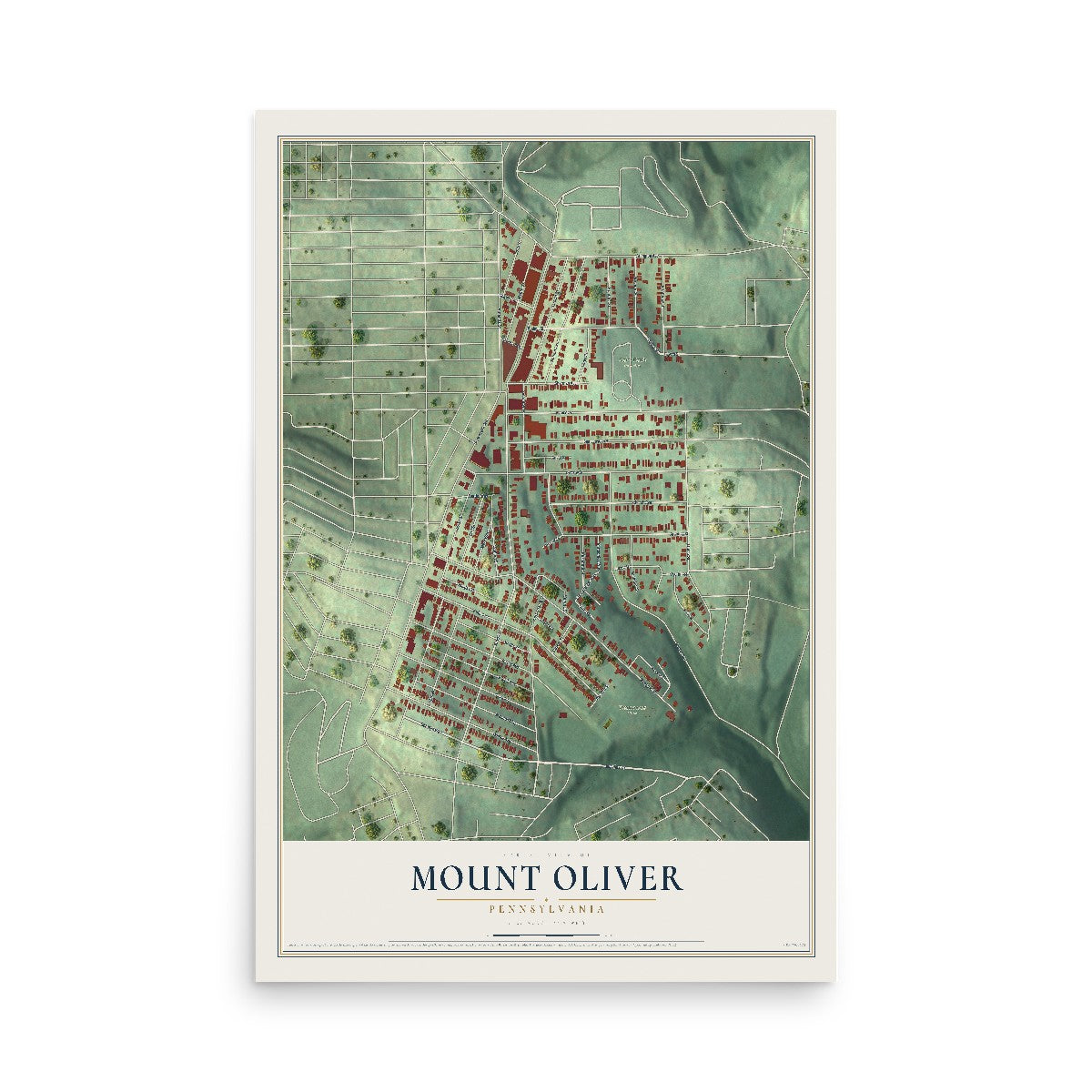 Map of Mount Oliver, Pennsylvania, 12 x 18 inch unframed archival matte print