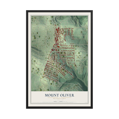 Map of Mount Oliver, Pennsylvania, 12 x 18 inch print in a black wood frame