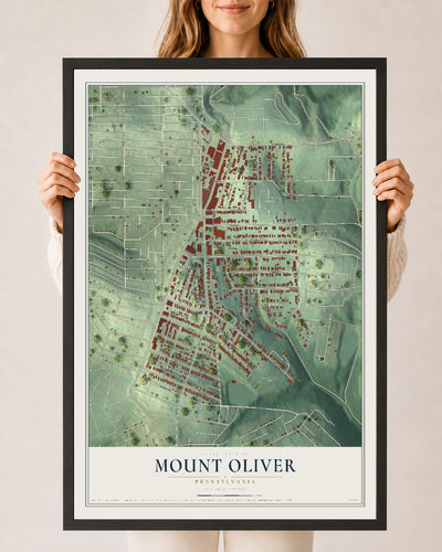 Map of Mount Oliver, Pennsylvania, 24 x 36 inch print in a black wood frame