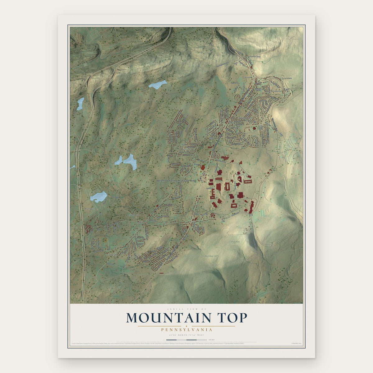 Mountain Top, Pennsylvania map print, the full design