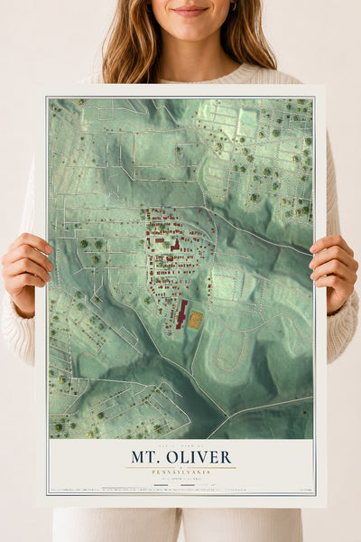 Map of Mt. Oliver, Pennsylvania, 18 x 24 inch unframed archival matte print