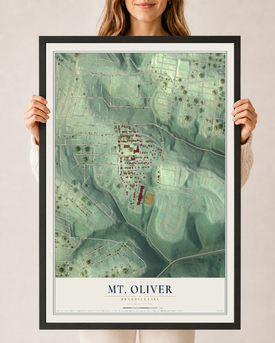 Map of Mt. Oliver, Pennsylvania, 24 x 36 inch print in a black wood frame