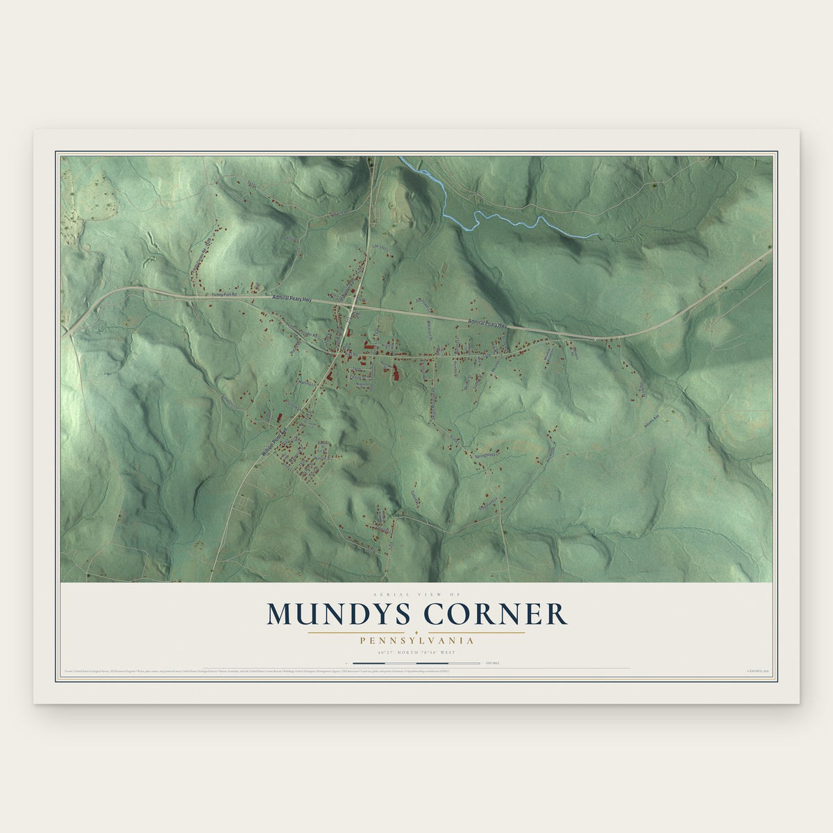 Mundys Corner, Pennsylvania map print, the full design