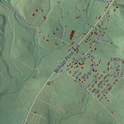 Close-up of the map of Mundys Corner, Pennsylvania print showing street and building detail