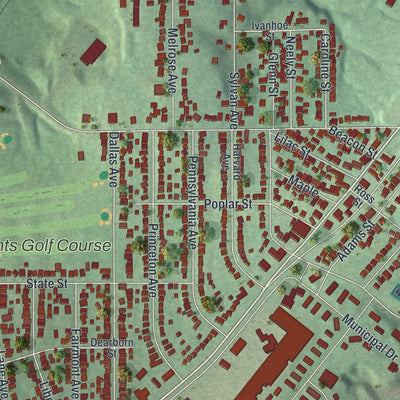 Close-up of the map of Natrona Heights, Pennsylvania print showing street and building detail
