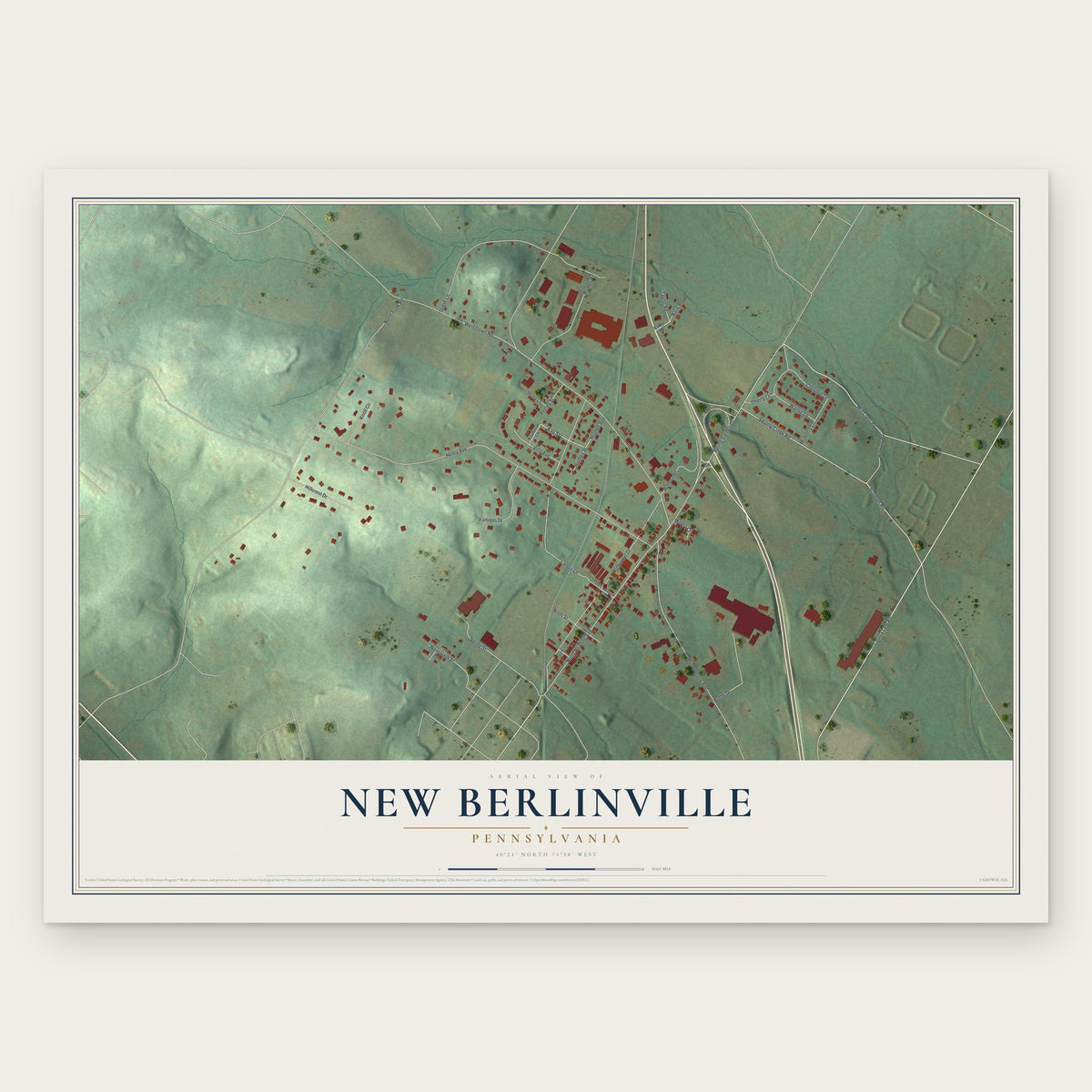 New Berlinville, Pennsylvania map print, the full design