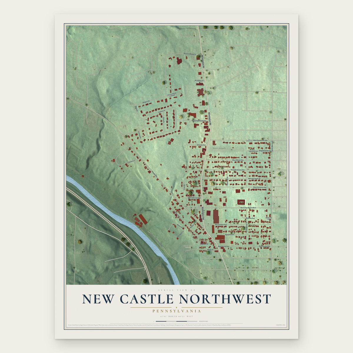 New Castle Northwest, Pennsylvania map print, the full design