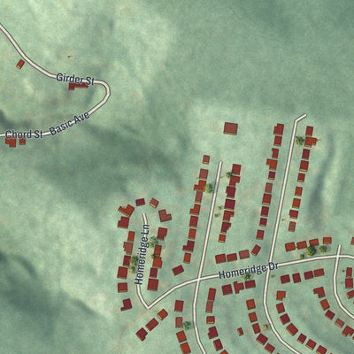 Second close-up of the map of New Homestead, Pennsylvania print showing more streets and buildings