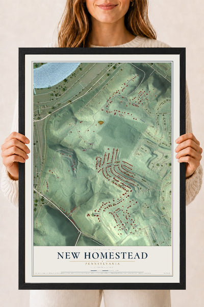 Map of New Homestead, Pennsylvania, 18 x 24 inch print in a black wood frame