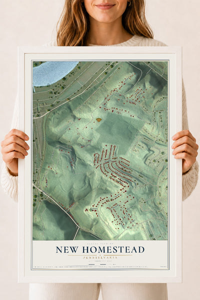 Map of New Homestead, Pennsylvania, 18 x 24 inch print in a white wood frame
