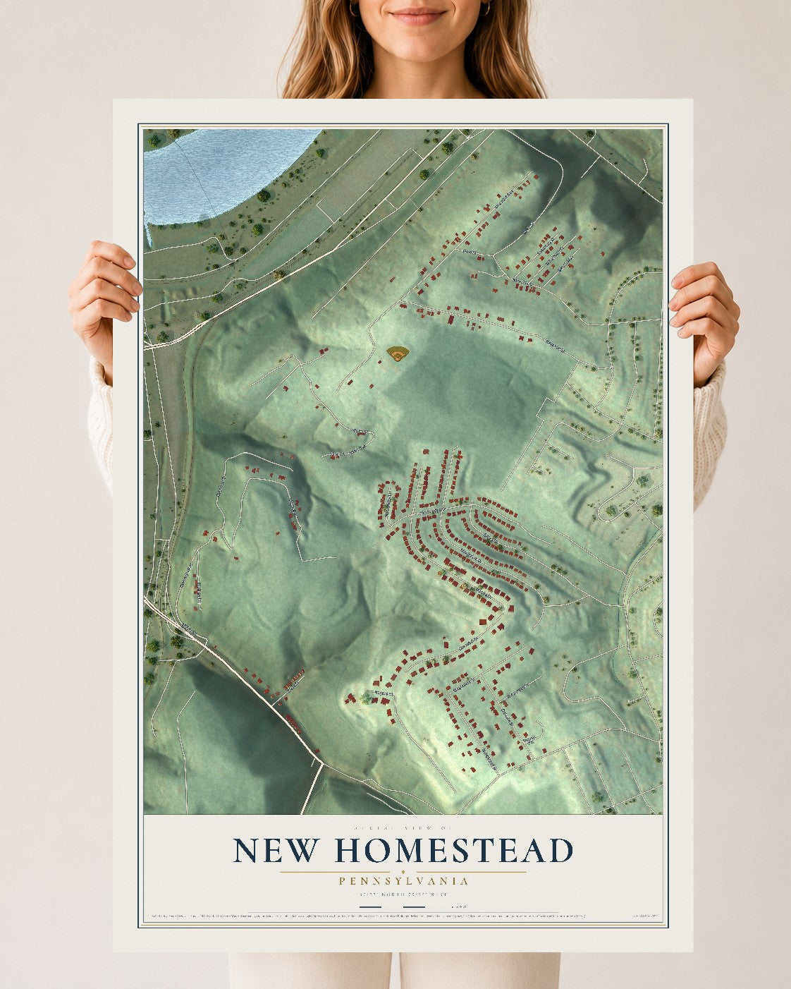 Map of New Homestead, Pennsylvania, 24 x 36 inch unframed archival matte print