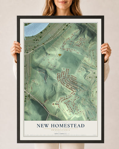 Map of New Homestead, Pennsylvania, 24 x 36 inch print in a black wood frame