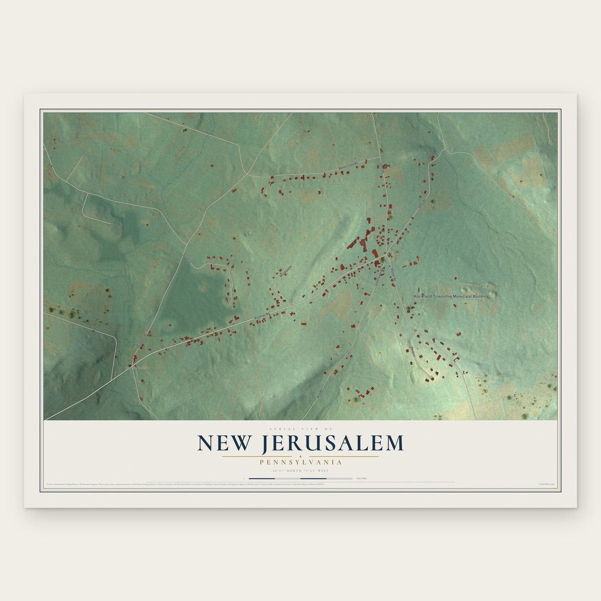 New Jerusalem, Pennsylvania map print, the full design