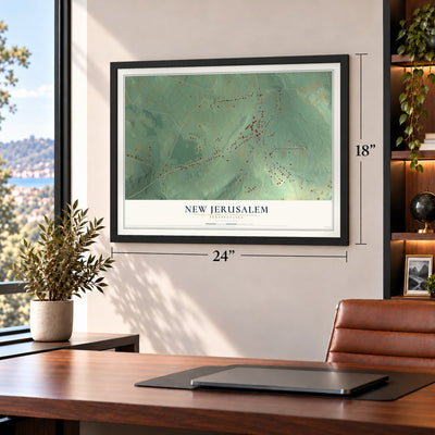 New Jerusalem, Pennsylvania map, 18 x 24 inch print in a black frame in a home office
