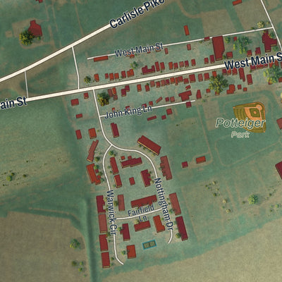 Close-up of the map of New Kingstown, Pennsylvania print showing street and building detail