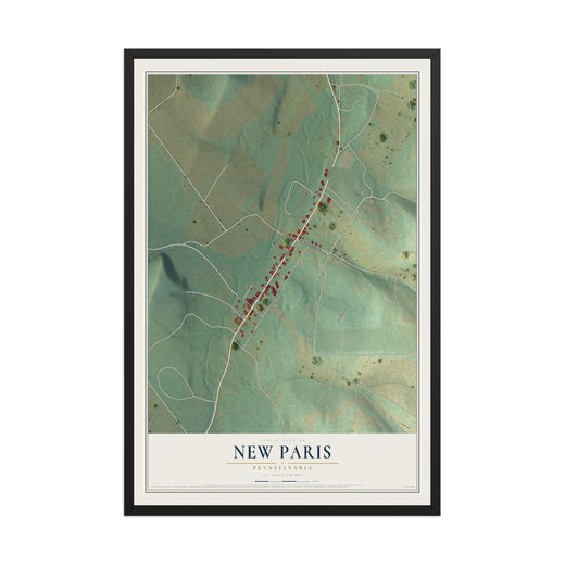 Map of New Paris, Pennsylvania, 12 x 18 inch print in a black wood frame