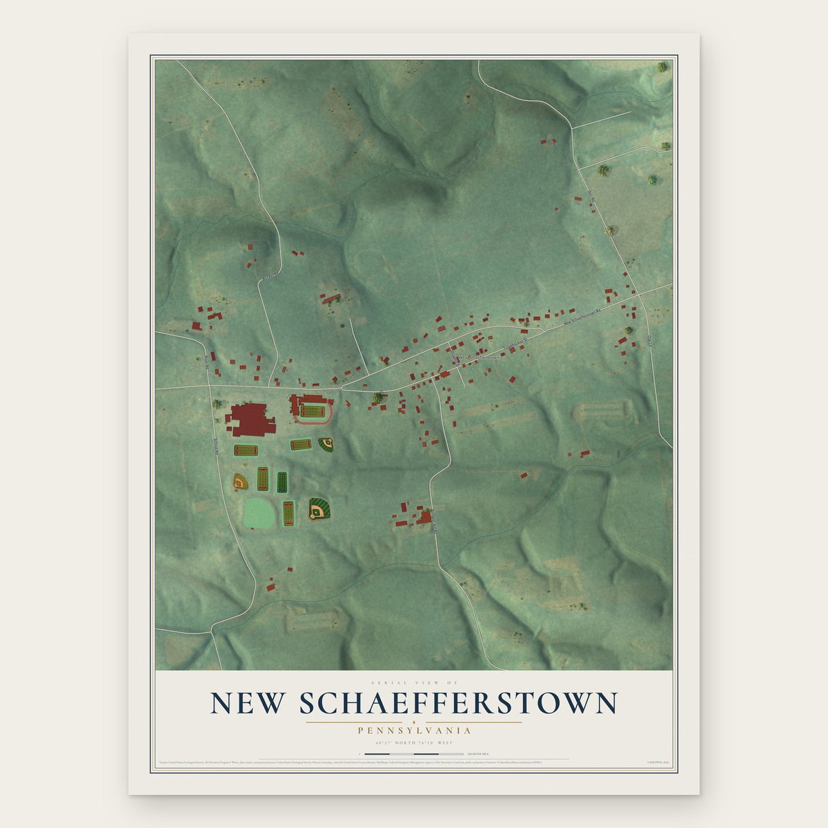 New Schaefferstown, Pennsylvania map print, the full design