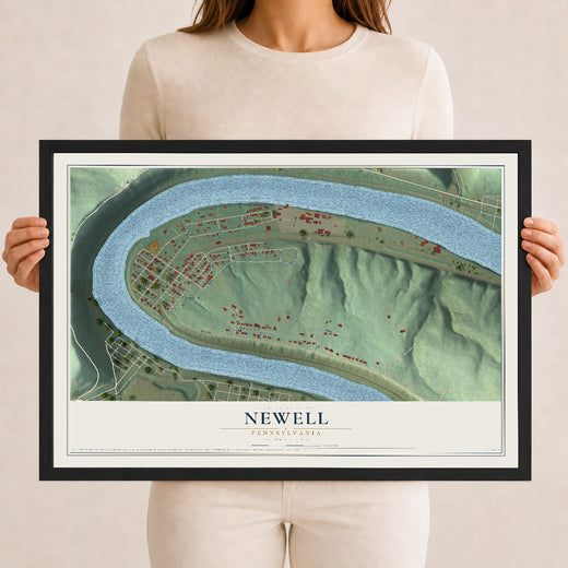 Map of Newell, Pennsylvania, 12 x 18 inch print in a black wood frame