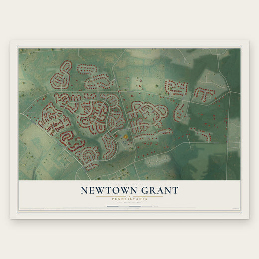 Newtown Grant, Pennsylvania map print, the full design