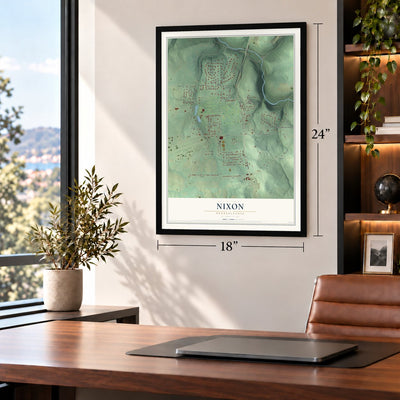 Nixon, Pennsylvania map, 18 x 24 inch print in a black frame in a home office
