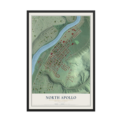 Map of North Apollo, Pennsylvania, 12 x 18 inch print in a black wood frame