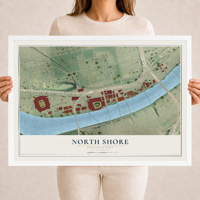 Map of North Shore, Pennsylvania, 18 x 24 inch print in a white wood frame