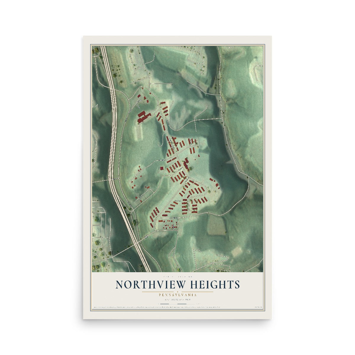 Map of Northview Heights, Pennsylvania, 12 x 18 inch unframed archival matte print