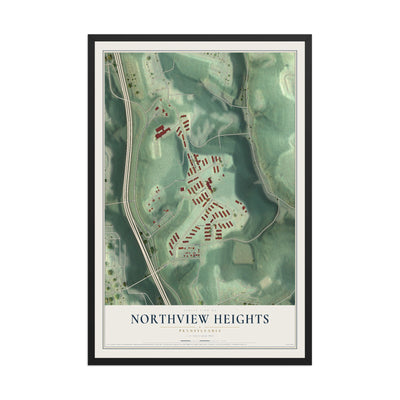 Map of Northview Heights, Pennsylvania, 12 x 18 inch print in a black wood frame