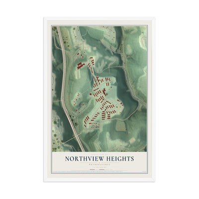 Map of Northview Heights, Pennsylvania, 12 x 18 inch print in a white wood frame