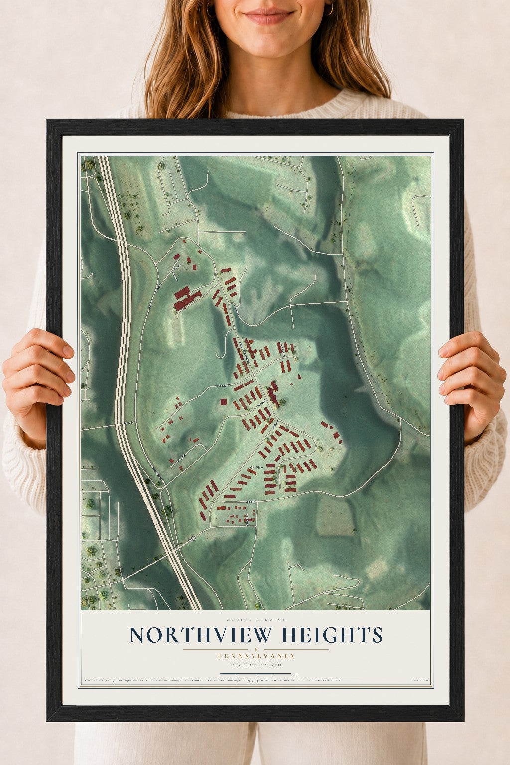 Map of Northview Heights, Pennsylvania, 18 x 24 inch print in a black wood frame