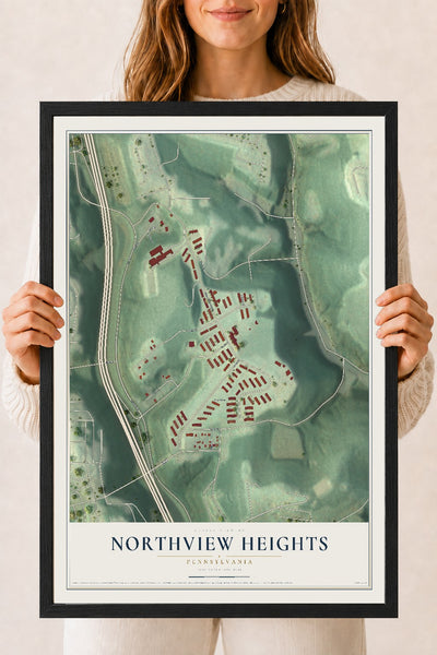 Map of Northview Heights, Pennsylvania, 18 x 24 inch print in a black wood frame