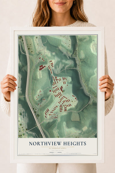Map of Northview Heights, Pennsylvania, 18 x 24 inch print in a white wood frame