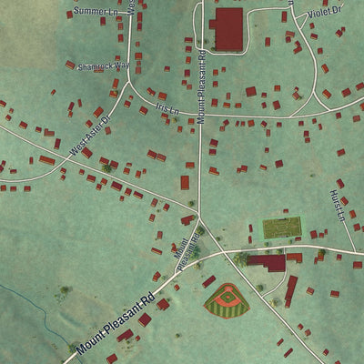 Close-up of the map of Norvelt, Pennsylvania print showing street and building detail