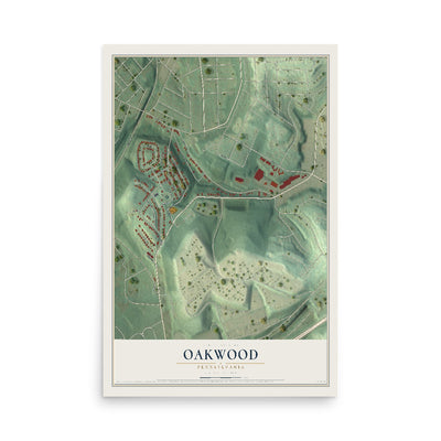 Map of Oakwood, Pennsylvania, 12 x 18 inch unframed archival matte print