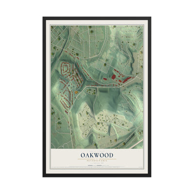 Map of Oakwood, Pennsylvania, 12 x 18 inch print in a black wood frame