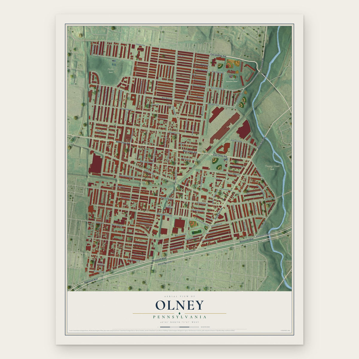 Olney, Pennsylvania map print, the full design