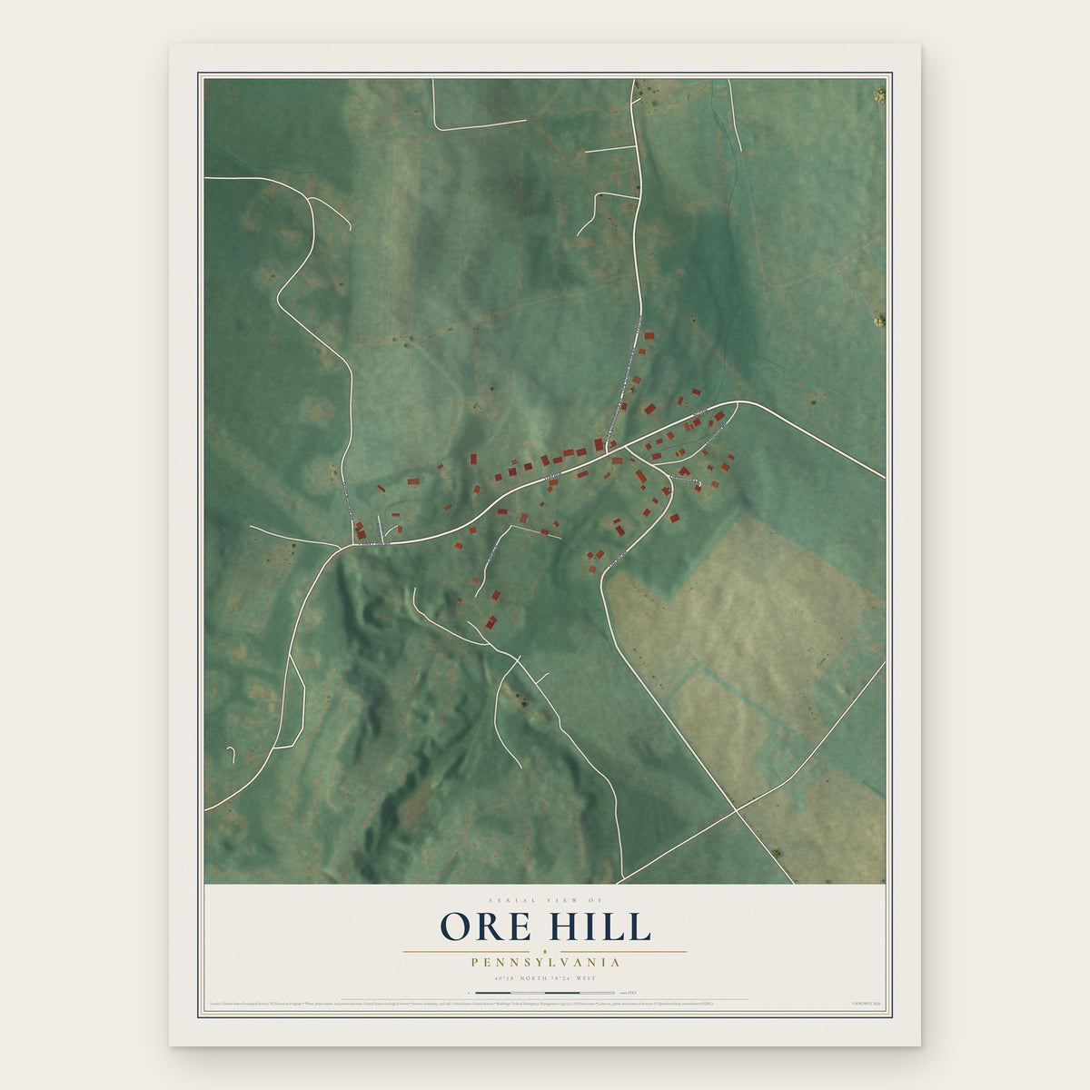 Ore Hill, Pennsylvania map print, the full design