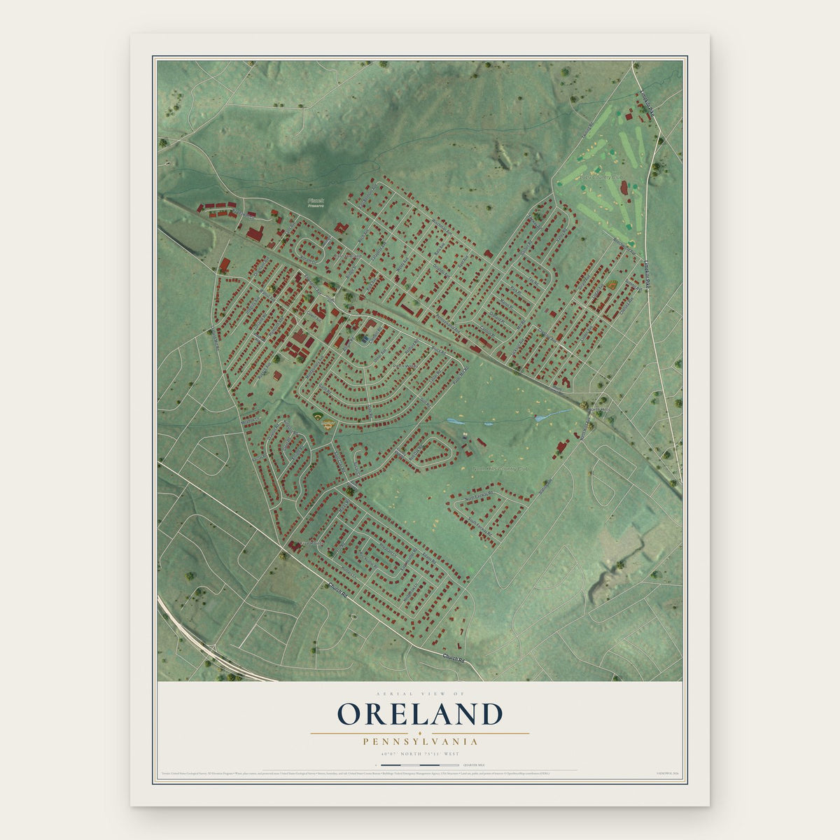 Oreland, Pennsylvania map print, the full design