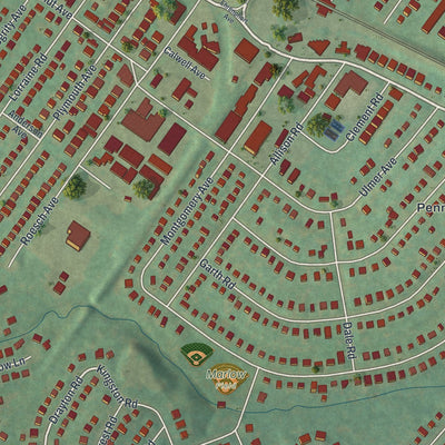 Close-up of the map of Oreland, Pennsylvania print showing street and building detail