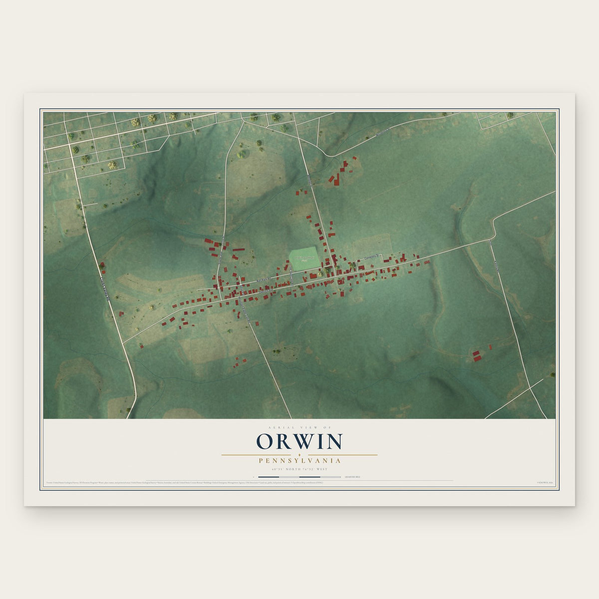Orwin, Pennsylvania map print, the full design
