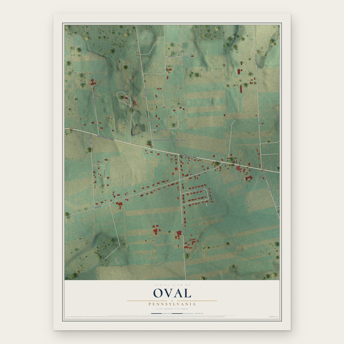 Oval, Pennsylvania map print, the full design