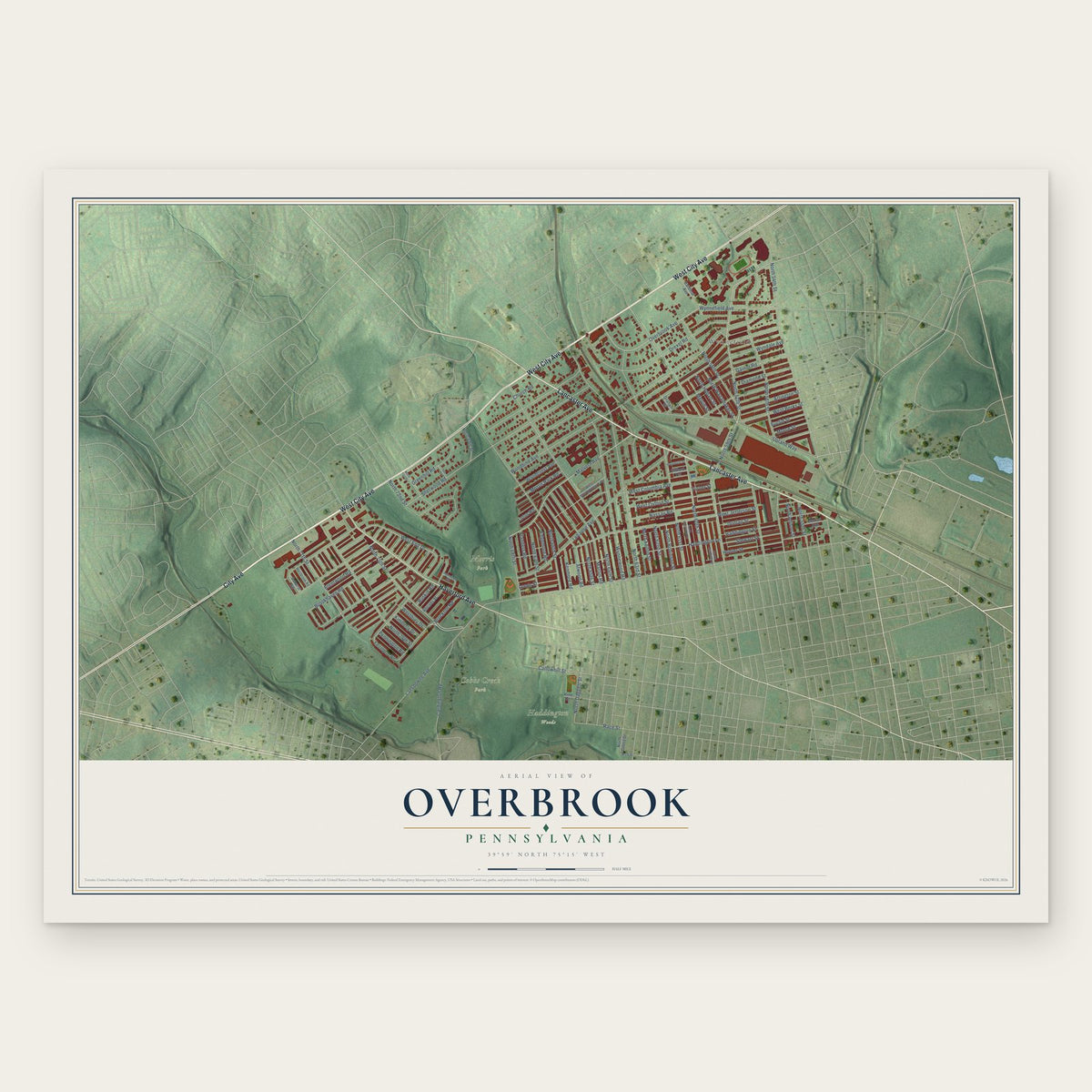 Overbrook, Philadelphia, Pennsylvania map print, the full design