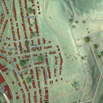 Second close-up of the map of Overbrook, Pennsylvania print showing more streets and buildings