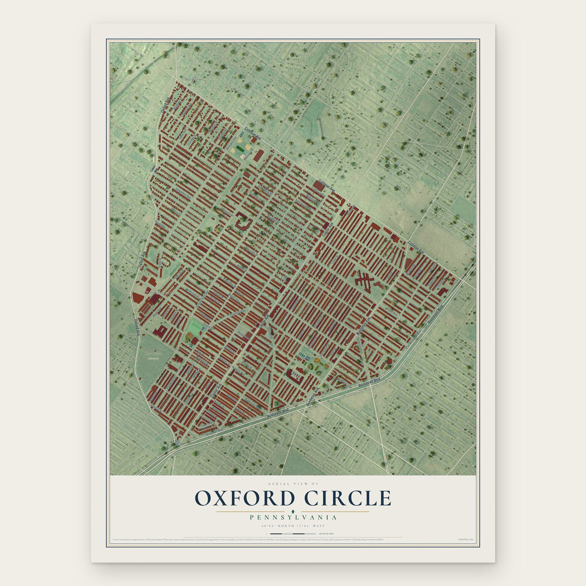 Oxford Circle, Pennsylvania map print, the full design